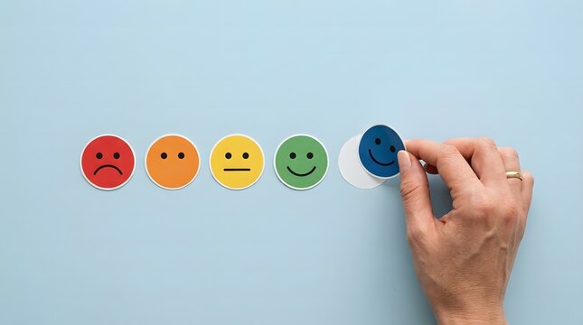 Hand placing blue smiley face sticker