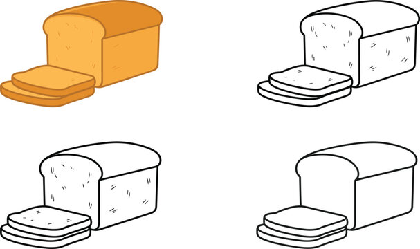 Freshly baked bread loaf vector set with slices in colored and linear styles for bakery menus or kitchen branding