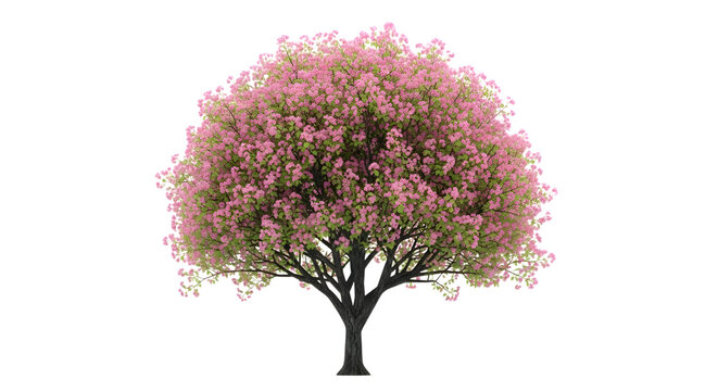 A beautiful blooming pink cherry blossom tree isolated on a solid black background for design