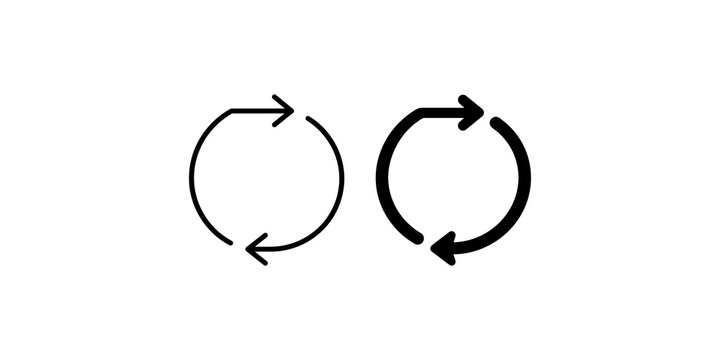 Black refresh or reload arrows icon symbol isolated on transparent background, circle loop with two arrows in flat design for business website mobile app vector illustration.