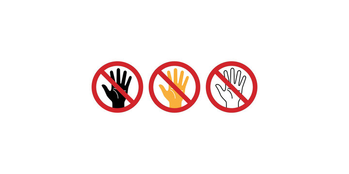 Stop hand signs in multiple colors for safety warnings and prohibition signage concepts.