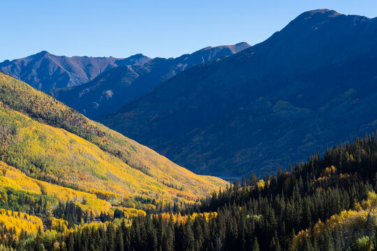 Aautumn Foliage in the Rocky Mountains of Colorado.. The view of the Million Dollar Highway from Red Mountain Pass.