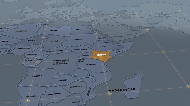  A stylized 3D political map of Africa, countries of Africa, Kenya map,