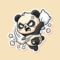 Angry Panda Bear Pillow Fighting Cartoon © moh