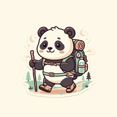 Cute Panda Hiker Backpacking Adventure © moh