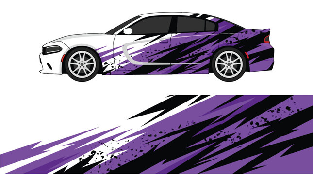 Car Wrap Design with Purple and Black Abstract Racing Livery
