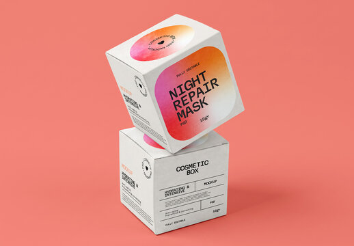 Stacked Square Cosmetic Boxes Mockup