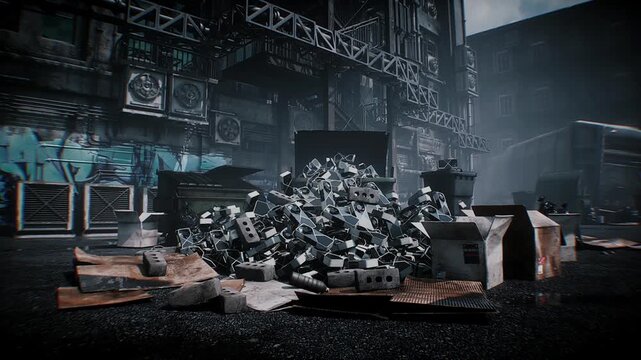 Multiple GPU graphics cards discarded in a garbage bin, symbolizing wasted money, excessive spending on computing power, obsolete hardware and unnecessary technology investments.