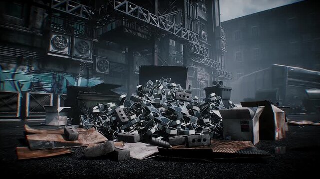 Multiple GPU graphics cards discarded in a garbage bin, symbolizing wasted money, excessive spending on computing power, obsolete hardware and unnecessary technology investments.