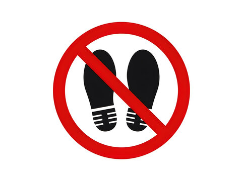 No trespassing or no walking sign featuring a red prohibition circle with black shoe prints, indicating restricted access or a keep off the grass area