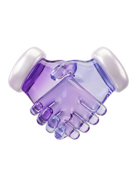 A 3d glass handshake icon representing business partnership and successful agreement isolated on a black background in a stylish modern creative graphic silhouette