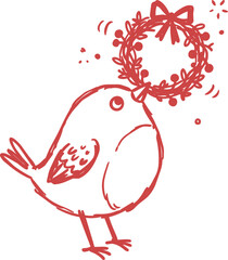 Fototapeta premium Bird holding a wreath with bow