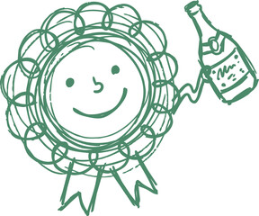 Fototapeta premium Hand drawn happy rosette with smiling face and bottle