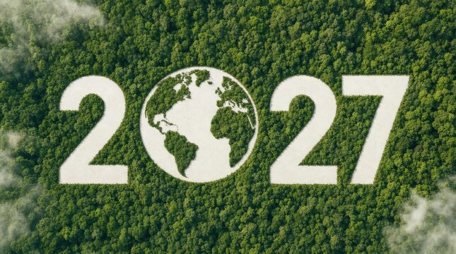 2027 planet earth green forest sustainability concept