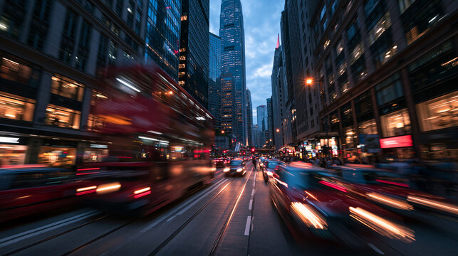 City Traffic Motion Blur at Dusk in Modern Metropolis