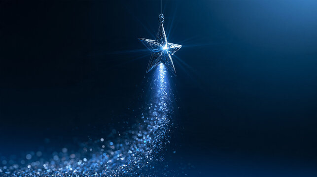 Shining Star Ornament with Sparkling Trail on Blue Background