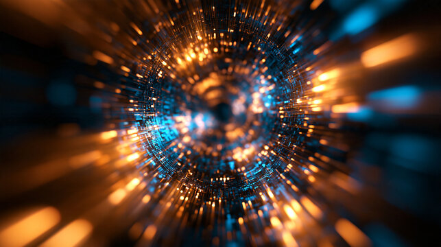 Abstract Digital Data Tunnel with Futuristic Glowing Light Trails