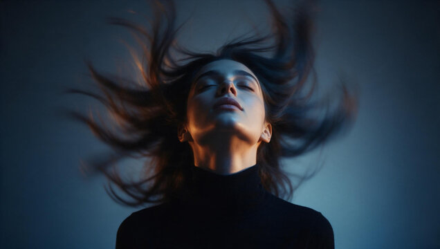 Serene Woman with Floating Hair and Closed Eyes