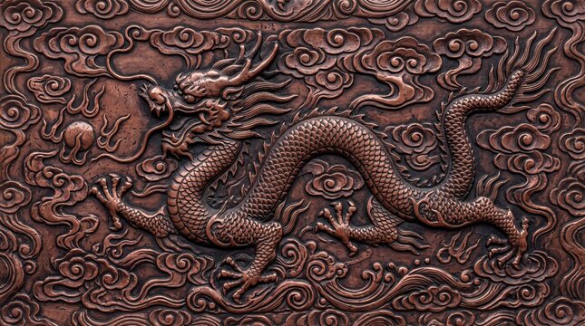 Traditional Chinese Dragon Bas Relief Carving in Bronze