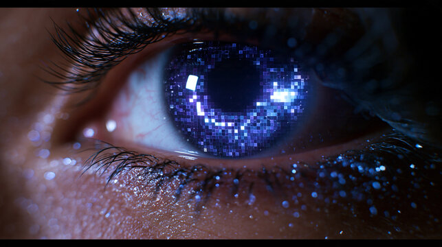 Digital Eye with Futuristic Pixelated Iris and Cyber Glow