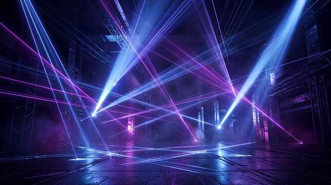 Laser Light Show on Empty Stage with Smoke