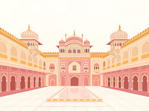 City Palace  Jaipur ornate royal palace courtyard  minimal vector illustration  symmetrical architecture