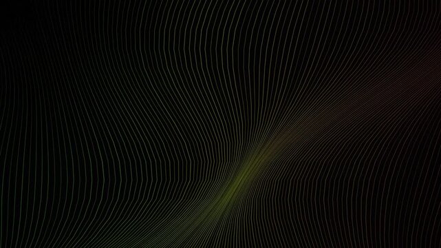 Abstract digital glowing lines moving in smooth wave motion across a dark textured background creating an impressive visual looping video effect