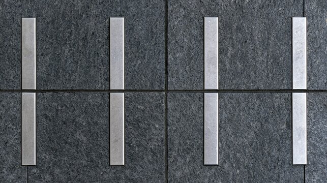 Modern Dark Granite Stone Tile Wall Texture with Vertical Silver Metal Insets Background
