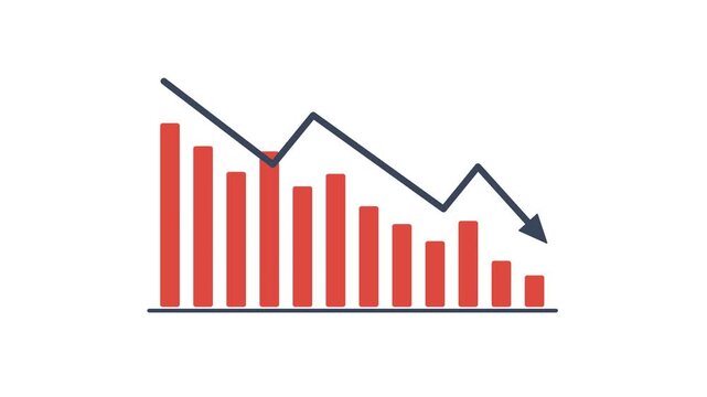 Bar chart graphic showing a downward trend and falling stock prices.