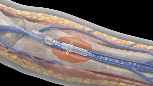 3D medical education illustration of a vascular catheter insertion in a vein for health and science studies