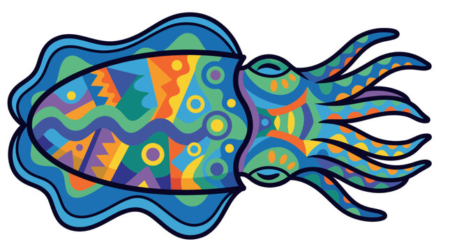 Colorful octopus with vibrant pattern and tentacles