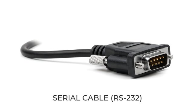 Serial cable with db9 connector and thumb screws for legacy industrial machinery and computer peripheral communication