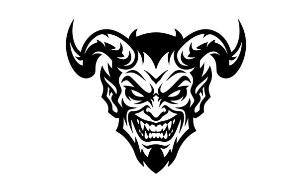Evil Face Icon Black White Vector Illustration