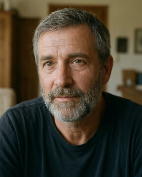 Man with gray beard and natural skin texture