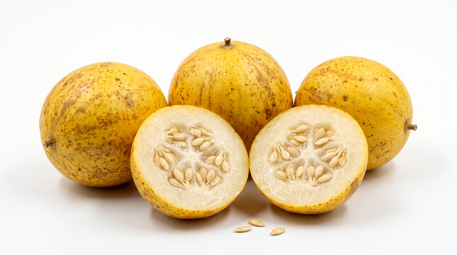 fresh Indian fruit kachari or kachri, wild melon grows in desert areas like Rajasthan, use in Rajasthani pickle, curry, stew recipe, white background