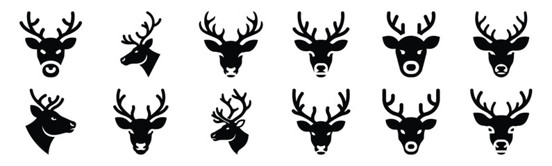 Collection of high quality reindeer face silhouette vector icon set. Christmas isolated abstract icons on white background Vector illustration. © KartikChandro