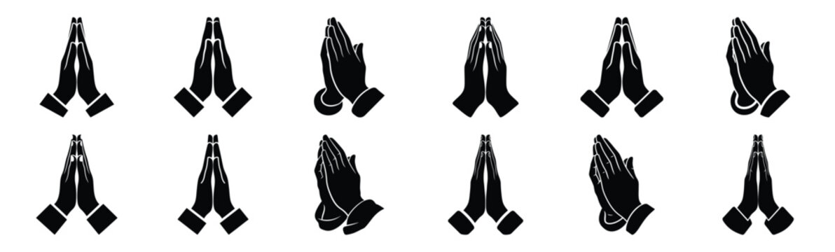 Collection of high quality prayer hands silhouette vector icon set. Christmas isolated abstract icons on white background Vector illustration.