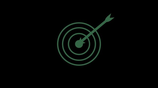 Abstract Arrow hitting the center of on a black background, success, focus and goal achievement. objective and marketing concept. 4k,motion,,,,,