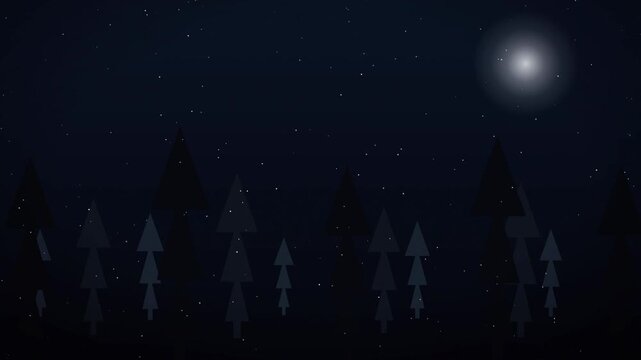 Pine tree silhouettes with falling snow and moon glow on Christmas night