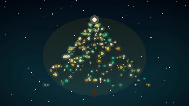 Christmas tree with glowing bokeh lights on dark holiday background