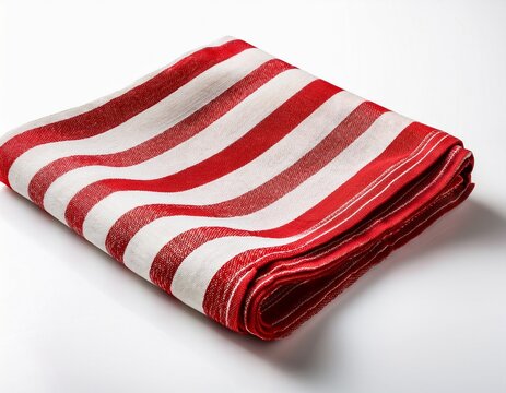 neatly folded red and white striped kitchen towel on a white background kitchen towel isolayed