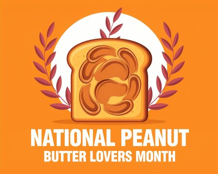 National peanut butter lovers month illustration with bread slice and orange background