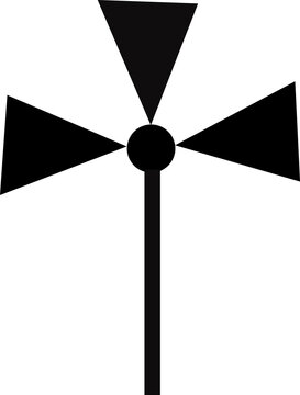 Minimalist black wind turbine silhouette icon, simple windmill graphic symbol, flat weather pinwheel vector artwork for design