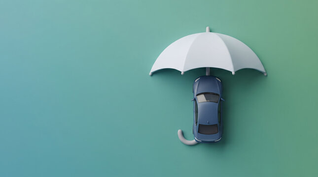 Blue Car Protected by White Umbrella