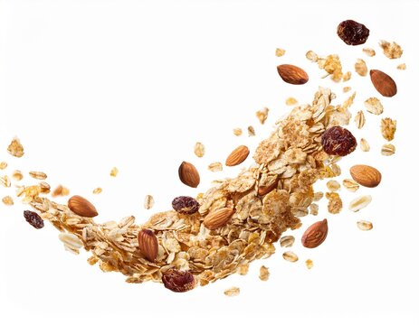 oat granola falling crunchy muesli isolated