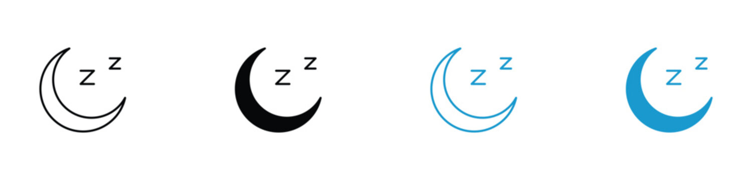 Sleeping crescent moon icon with zz letters for night rest concepts. 