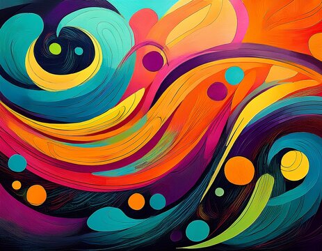 abstract grunge background with vibrant colorful brushstrokes hand drawn artistic textures with wavy organic loop lines and circles funky geometric colorful squiggles