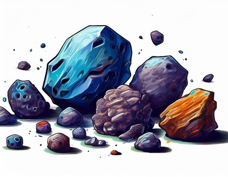 asteroids isolated on a white background