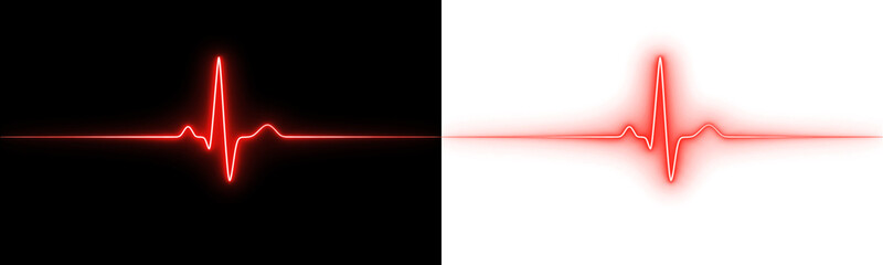 Red glowing heartbeat ekg line on black and transparent backgrounds © epu