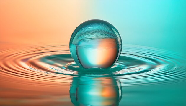 wasserkugel oder durchsichtige perle im wasser in pastell turkis und pastell orange